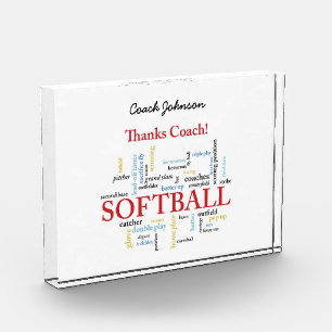 Thanks Softball Coach Words From Group, Team, Red Acrylic Award
