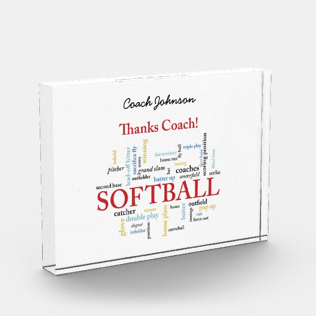 Thanks Softball Coach Words From Group, Team, Red Acrylic Award (Left)