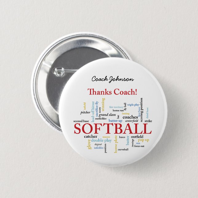 Thanks Softball Coach Words From Group, Team, Red Button (Front & Back)
