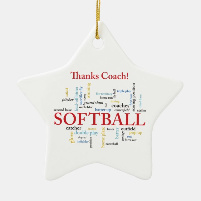 Thanks Softball Coach Words From Group, Team, Red Ceramic Ornament (Front)