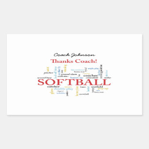 Thanks Softball Coach Words From Group, Team, Red Rectangular Sticker