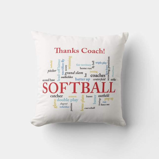 Thanks Softball Coach Words From Group, Team, Red Throw Pillow (Front)