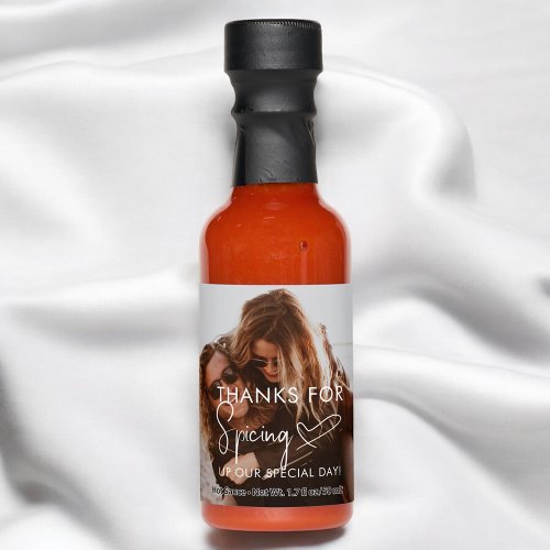 Thanks Spicing Script Heart Wedding Photo Hot Hot Sauces