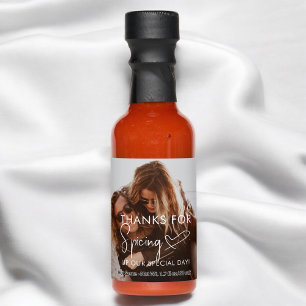Thanks Spicing Script Heart Wedding Photo Hot Sauces