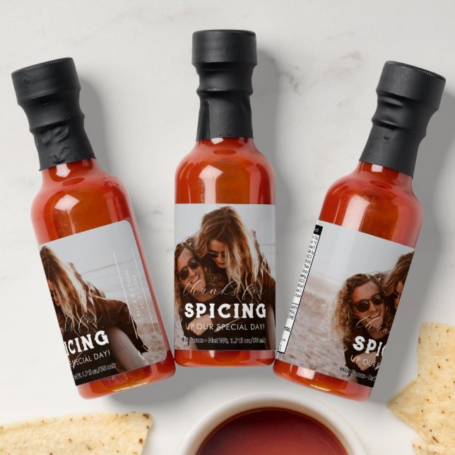 Thanks Spicing Wedding Photo Hot Sauces (Laydown)