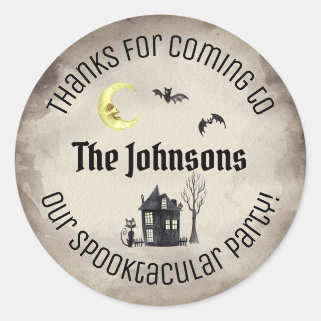 Thanks Spooktacular Halloween Party Favor Sepia Classic Round Sticker (Front)