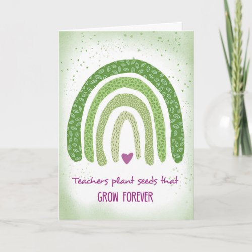 Thanks Teacher Green Watercolor Rainbow Parents Card