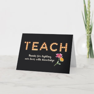 Thanks Teacher in Lighted Marquee Letters Letterpress Thank You Card