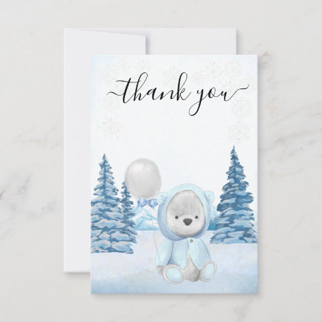 Thanks Teddy Bear Christmas Winter  Thank You Card (Front)