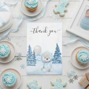 Thanks Teddy Bear Christmas Winter  Thank You Card