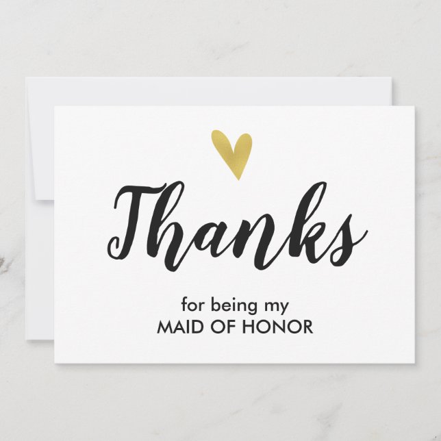 Thanks | Thank You For Being My Maid Of Honor Card (Front)