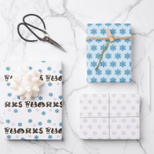 Thanks Thank You Winter Penguins Snowflakes Wrapping Paper Sheets