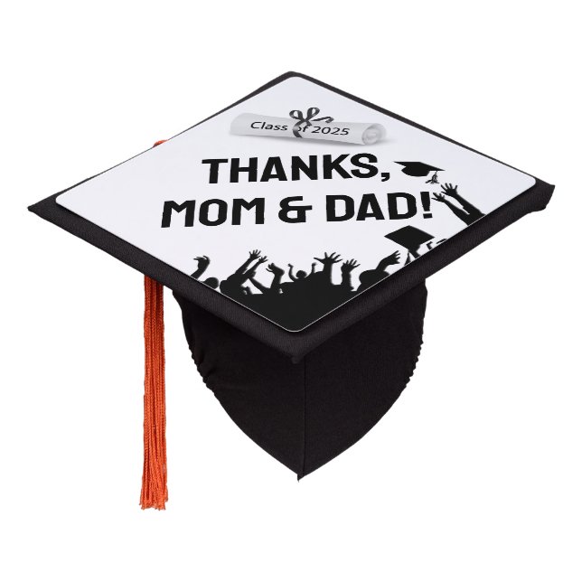 Thanks to Parents With 2025 Diploma  Graduation Cap Topper (Angled)