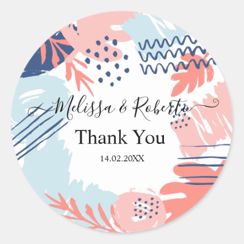 Thanks to the tropical water_colored wedding classic round sticker