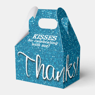 THANKS Turquoise Faux Glitter Favor Boxes