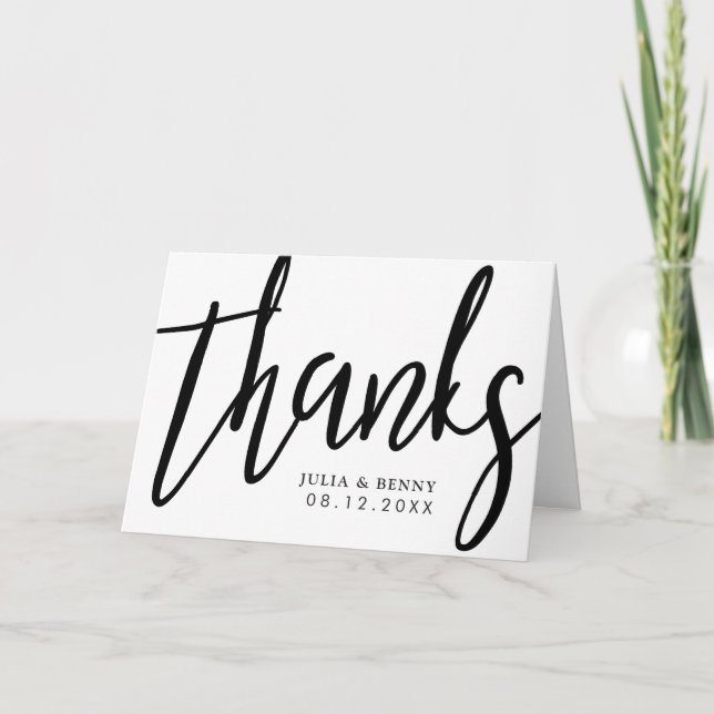 Thanks Typography | Black and White Thank You Card (Front)