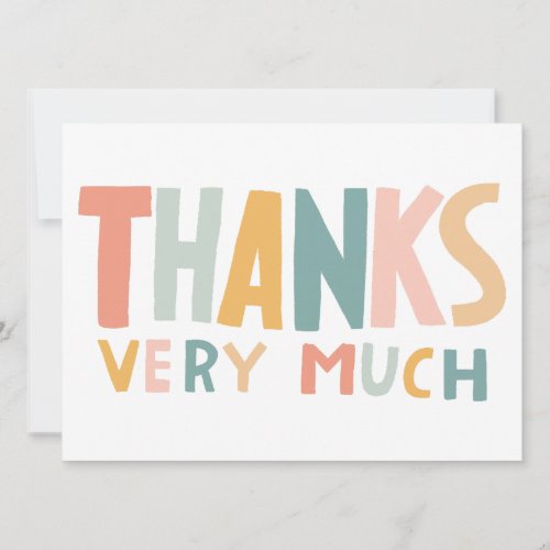THANKS VERY MUCH Colorful Pastel Handlettered Cute Card