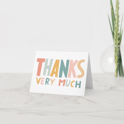 THANKS VERY MUCH Colorful Pastel Handlettered Cute Card