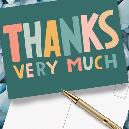 THANKS VERY MUCH Colorful Pastel Handlettered Cute Postcard