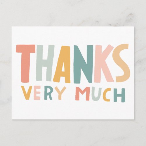THANKS VERY MUCH Colorful Pastel Handlettered Cute Postcard