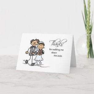 Thanks, Walking Me Down Aisle Wedding Stick Figure Letterpress Thank You Card