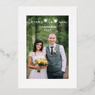 Thanks Wedding Silver Heart Whimsical Script Foil Invitation