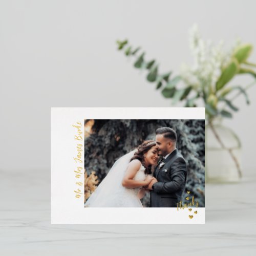 Thanks with Hearts Wedding Photo Foil Postcard 