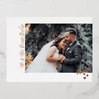 Thanks with Hearts Wedding Photo Foil Postcard