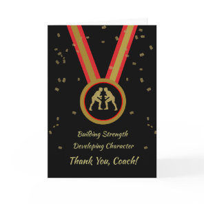 Thanks Wrestling Coach Black Gold and Red Medal Card