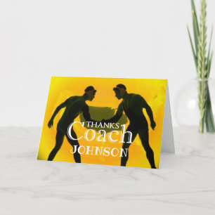 Thanks Wrestling Coach Gold and Black Letterpress Thank You Card
