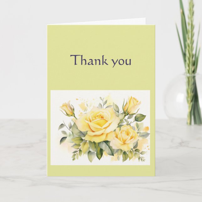 Thanks Yellow Garden Roses Flowers  Card (Front)