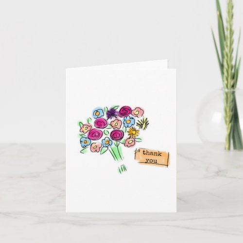 Thanks you Card With Watercolor Bouquet Flowers Card