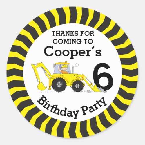 Thanks you kids construction 6th birthday stickers