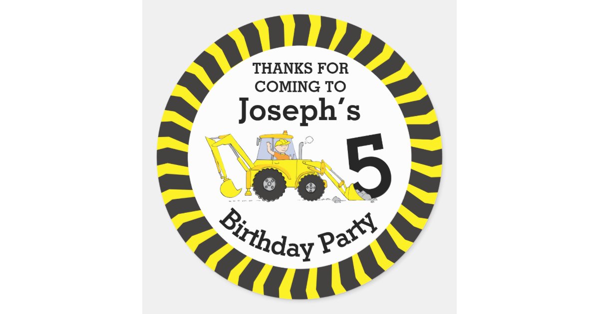 thanks you kids construction birthday sticker zazzle com