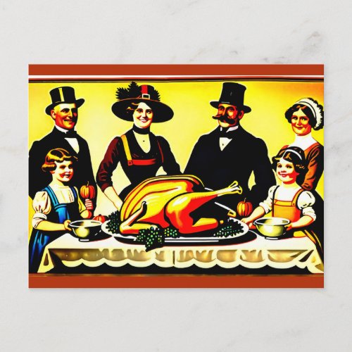 Thanksgiving 1910s Family Dinner Portrait Holiday Postcard