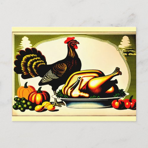 Thanksgiving 1910s Retro Turkey Before and After Holiday Postcard