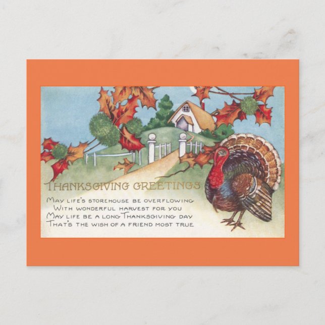 thanksgiving 1927 vintage turkey holiday postcard (Front)