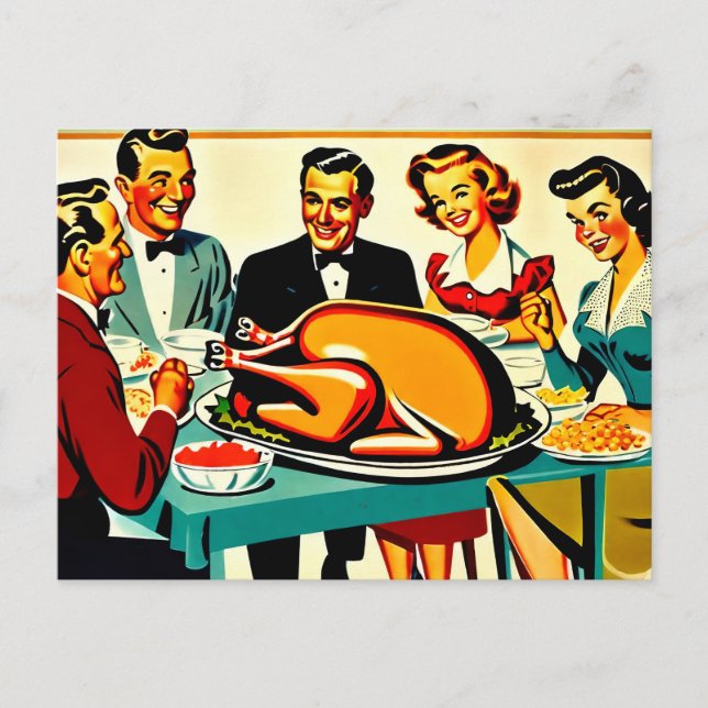 Thanksgiving 1950s Style at Home Holiday Postcard (Front)