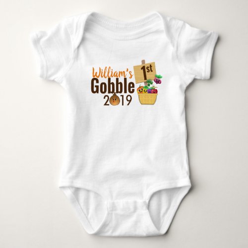 Thanksgiving 1st Gobble little Turkey Day Baby Bodysuit