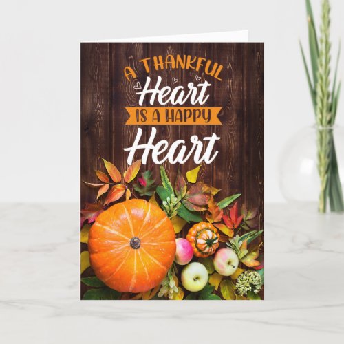 Thanksgiving A Thankful Heart Pumpkin and Gourds Holiday Card