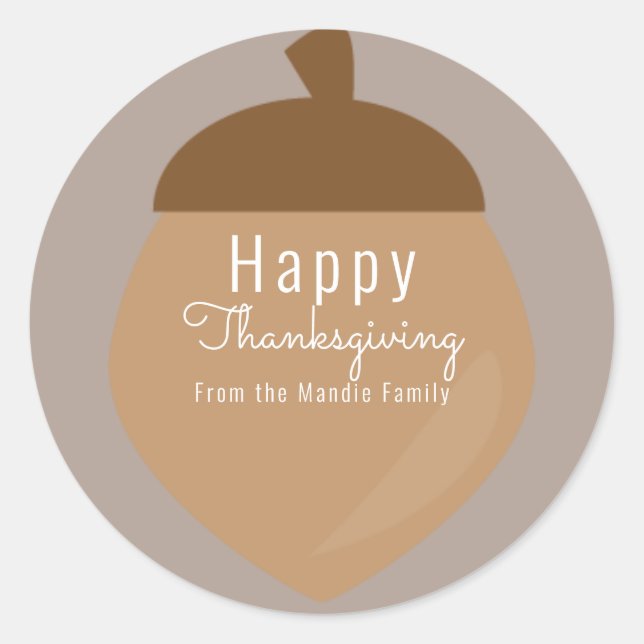 Thanksgiving Acorn Fall Illustration Classic Round Sticker (Front)