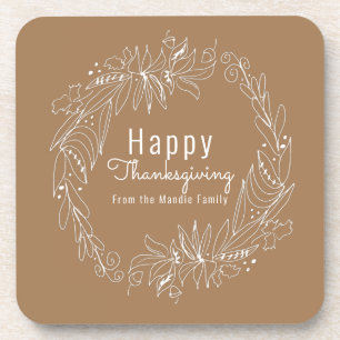 Thanksgiving Acorn Wreath Hand Drawn Illustration Beverage Coaster