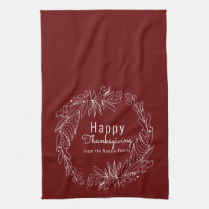 Thanksgiving Acorn Wreath Hand Drawn Illustration Kitchen Towel
