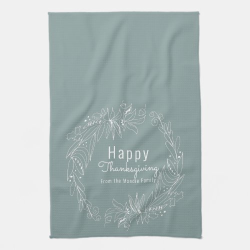 Thanksgiving Acorn Wreath Hand Drawn Illustration Kitchen Towel