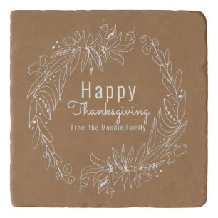 Thanksgiving Acorn Wreath Hand Drawn Illustration Trivet