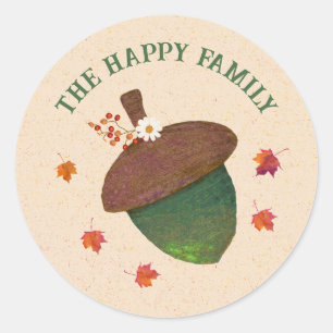 Thanksgiving acorns fall foliage personalize classic round sticker