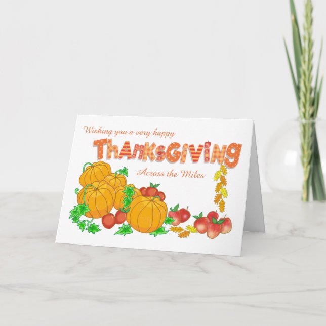 Thanksgiving Across the Miles Pumpkin Holiday Card (Front)