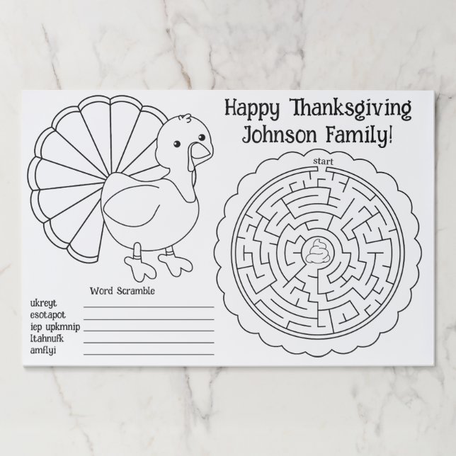 Thanksgiving Activity Placemat (Front)