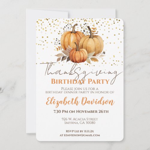 Thanksgiving Adult Birthday Party Invitation