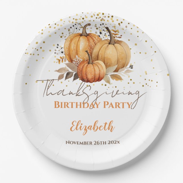 Thanksgiving Adult Birthday Party Paper Plates (Front)